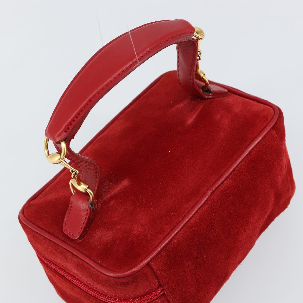 GUCCI Horsebit Vanity Bag Hand Bag Suede Red Gold 032 1705 0141 Auth 145653
