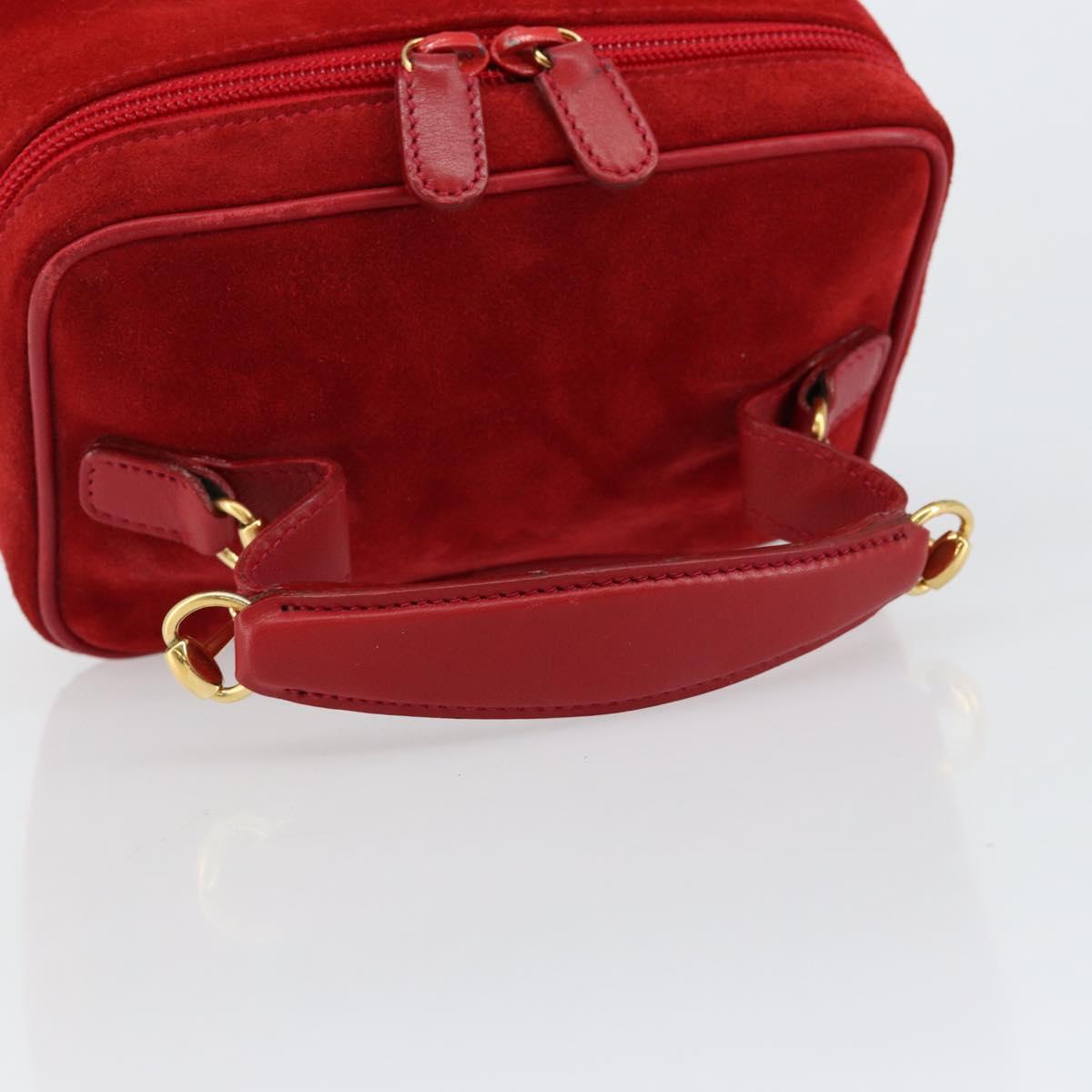 GUCCI Horsebit Vanity Bag Hand Bag Suede Red Gold 032 1705 0141 Auth 145653
