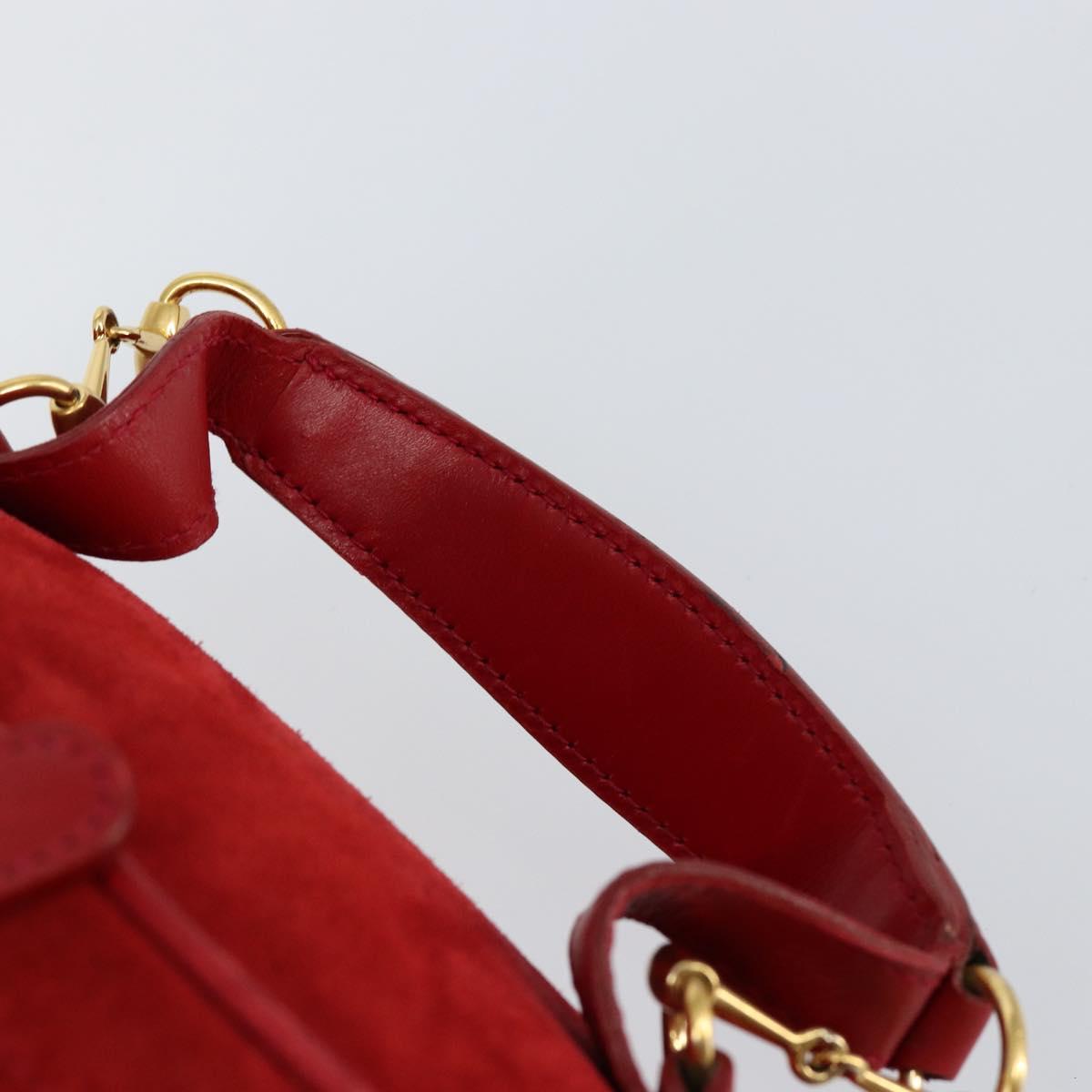 GUCCI Horsebit Vanity Bag Hand Bag Suede Red Gold 032 1705 0141 Auth 145653