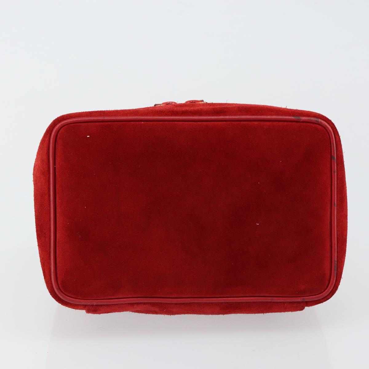 GUCCI Horsebit Vanity Bag Hand Bag Suede Red Gold 032 1705 0141 Auth 145653