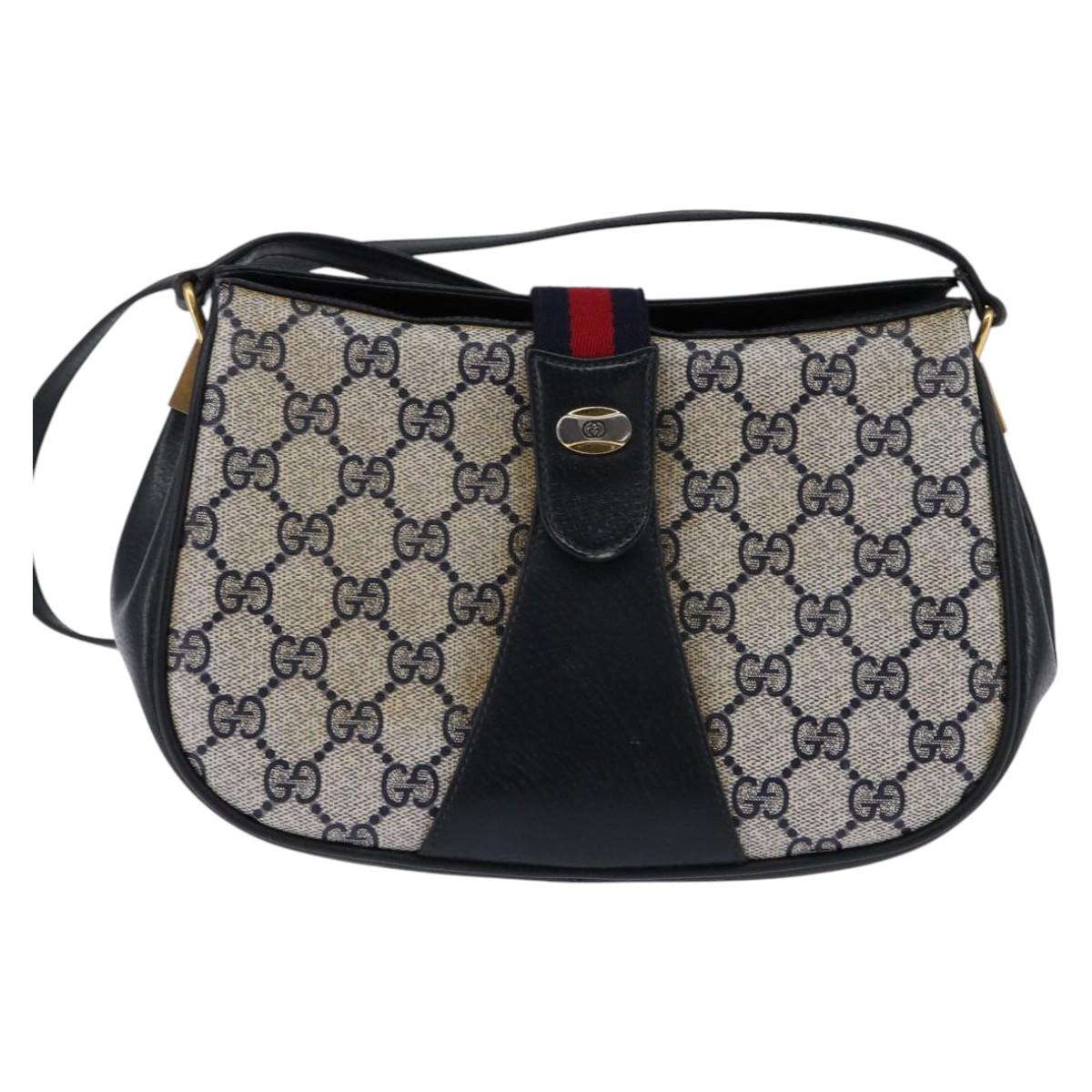 GUCCI GG Supreme Sherry Line Shoulder Bag PVC Navy Gold 72 02 024 Auth 145654