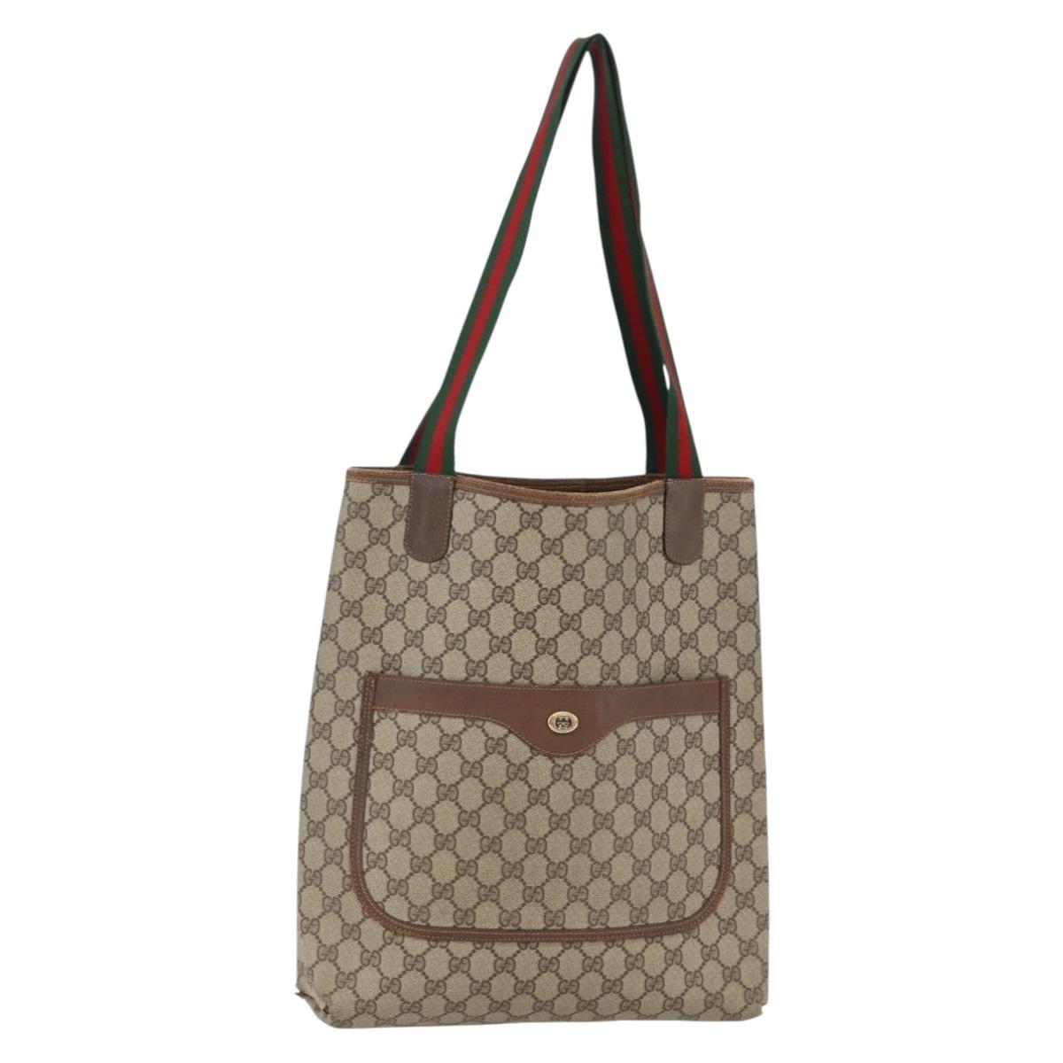 GUCCI GG Supreme Web Sherry Line Tote Bag PVC Beige Red 89 02 003 Auth 145657