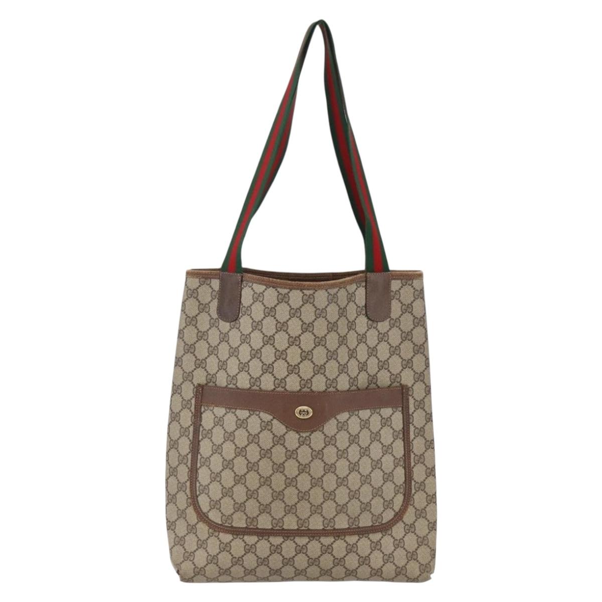 GUCCI GG Supreme Web Sherry Line Tote Bag PVC Beige Red 89 02 003 Auth 145657