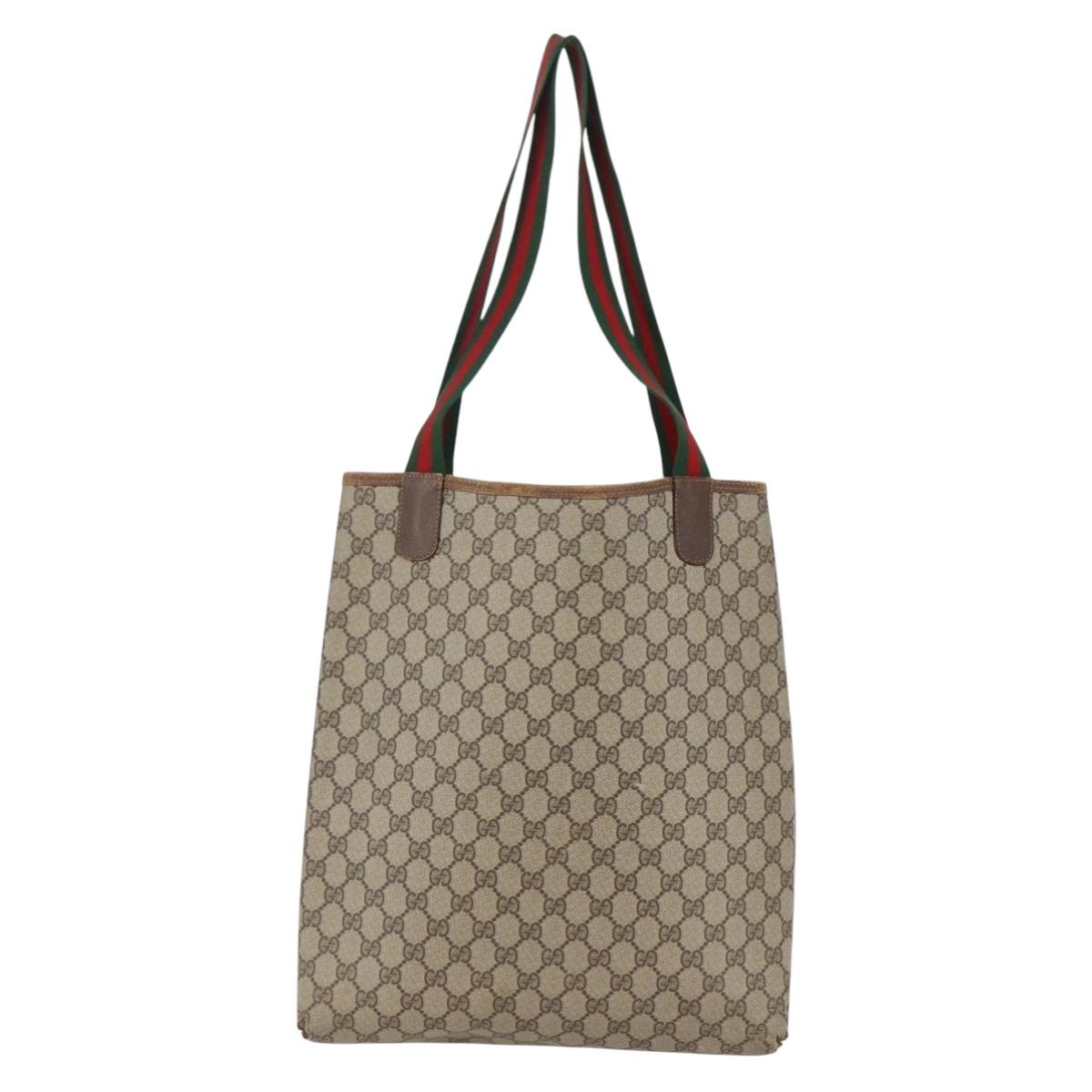 GUCCI GG Supreme Web Sherry Line Tote Bag PVC Beige Red 89 02 003 Auth 145657