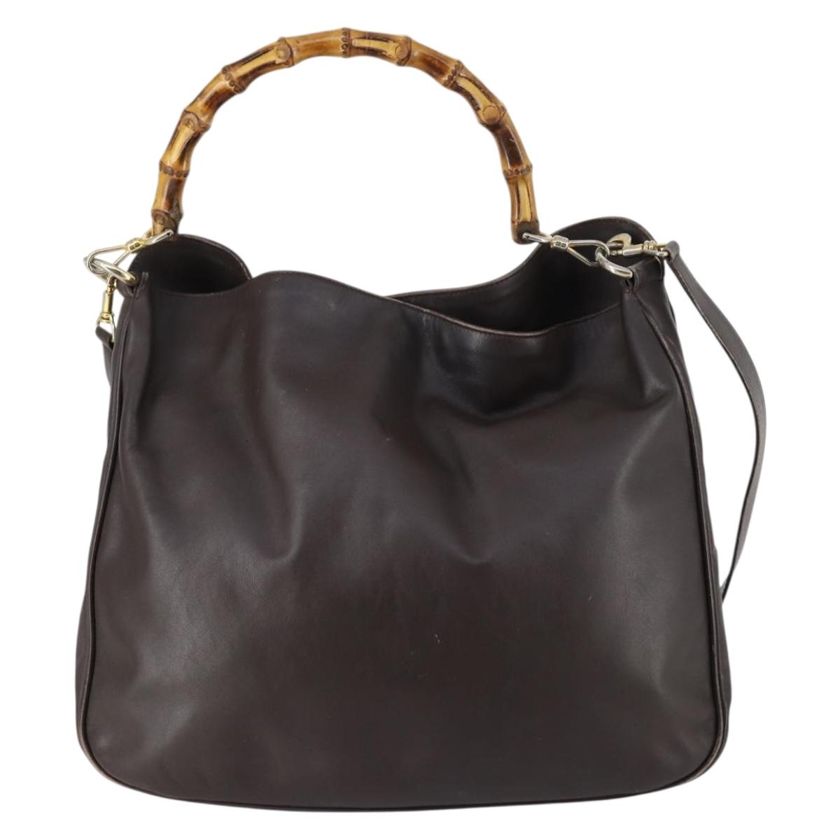 GUCCI Bamboo Shoulder Bag Leather 2way Brown Gold 001 1781 1577 0 Auth 145658