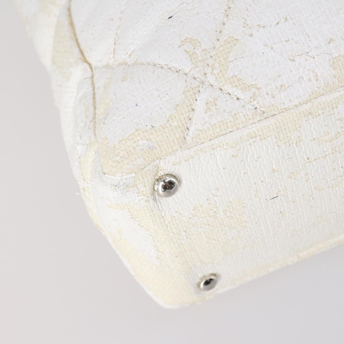 CHANEL Paris Biarritz MM Tote Bag Coated Canvas White Silver CC Auth 145693