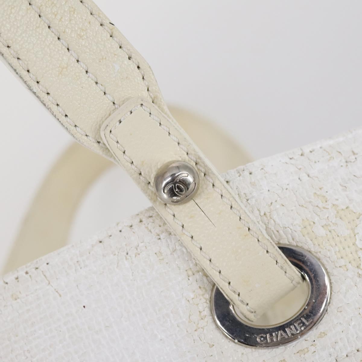 CHANEL Paris Biarritz MM Tote Bag Coated Canvas White Silver CC Auth 145693