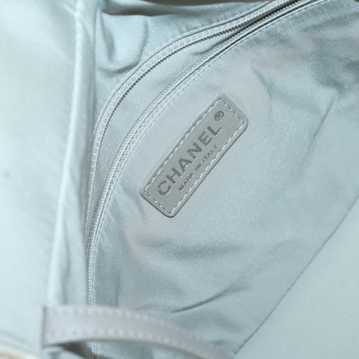 CHANEL Paris Biarritz MM Tote Bag Coated Canvas White Silver CC Auth 145693