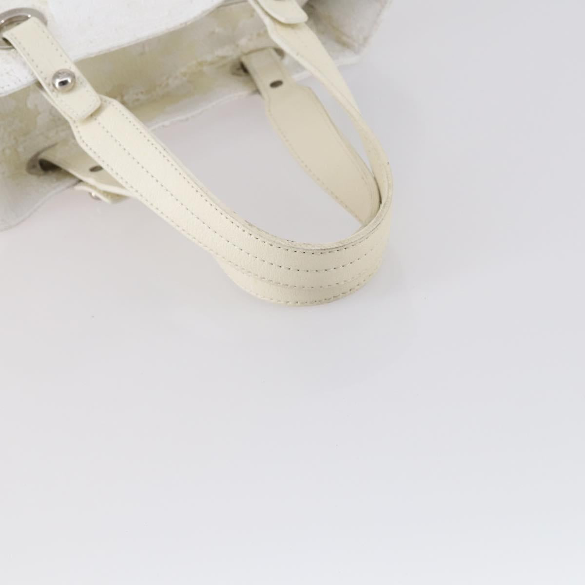 CHANEL Paris Biarritz MM Tote Bag Coated Canvas White Silver CC Auth 145693