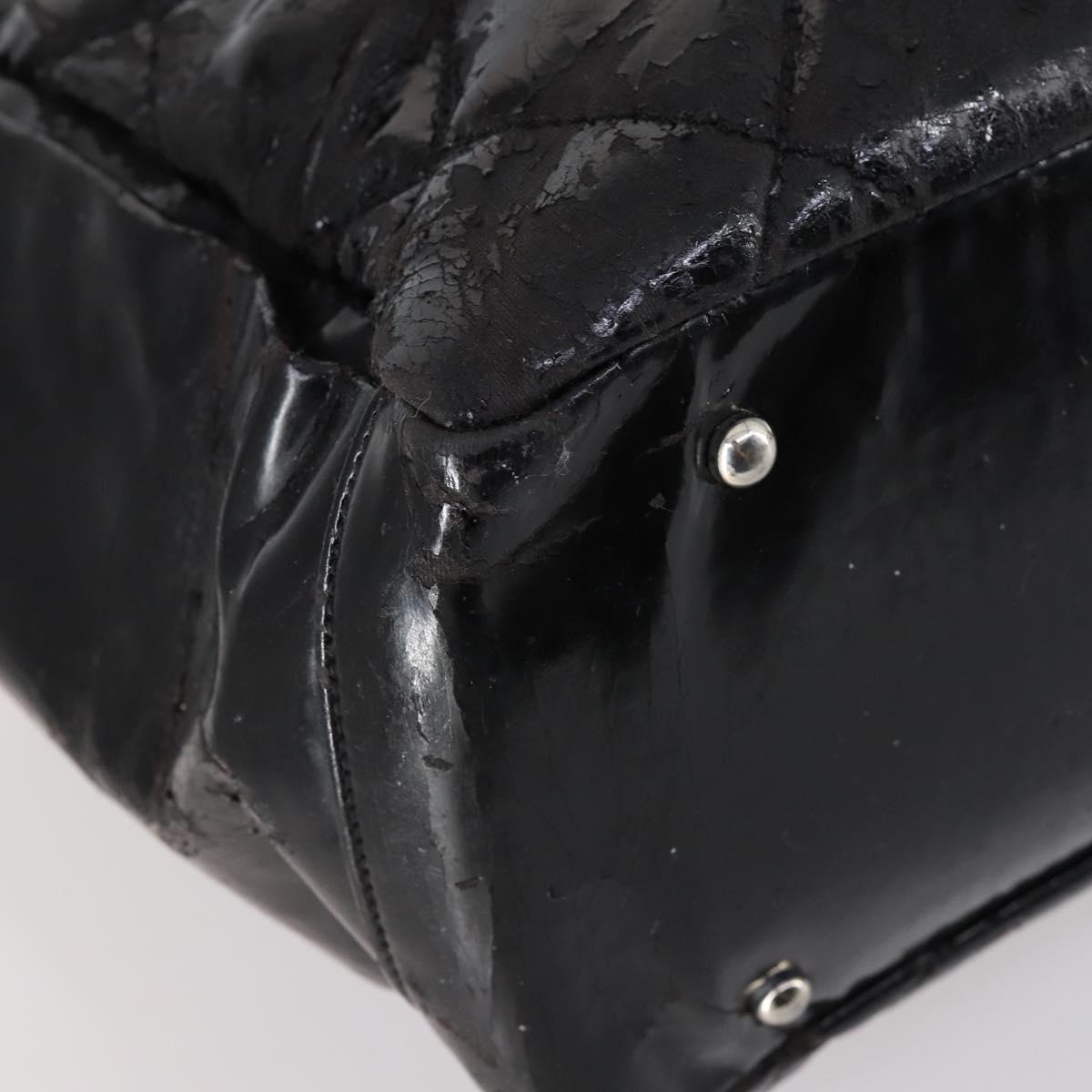 CHANEL Paris Biarritz GM Tote Bag Coated Canvas Black Silver CC Auth 145694