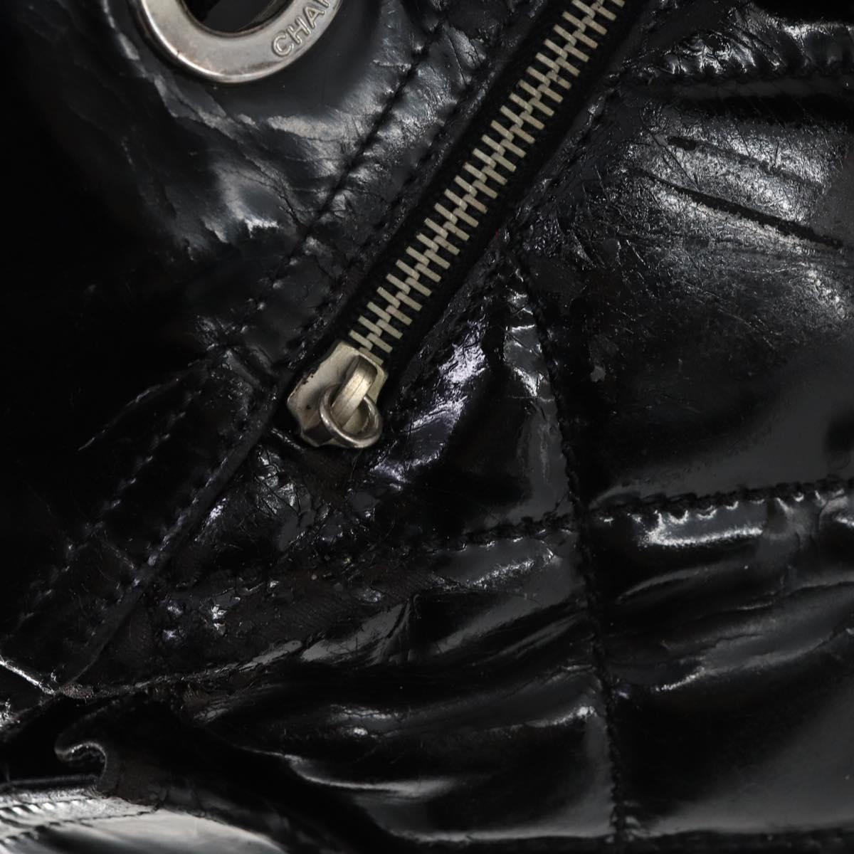 CHANEL Paris Biarritz GM Tote Bag Coated Canvas Black Silver CC Auth 145694