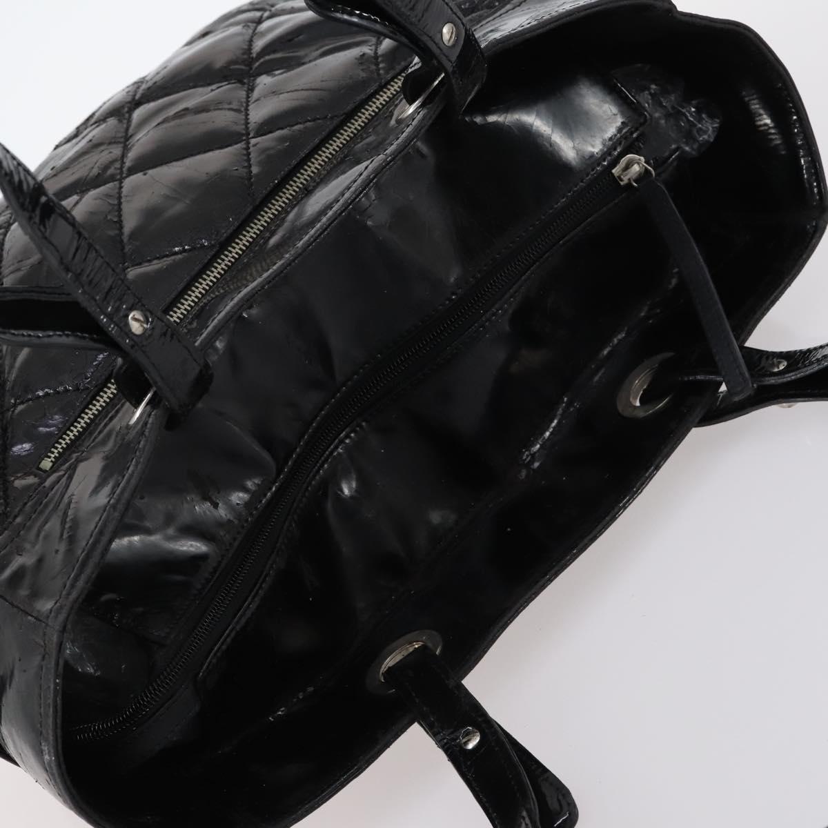 CHANEL Paris Biarritz GM Tote Bag Coated Canvas Black Silver CC Auth 145694