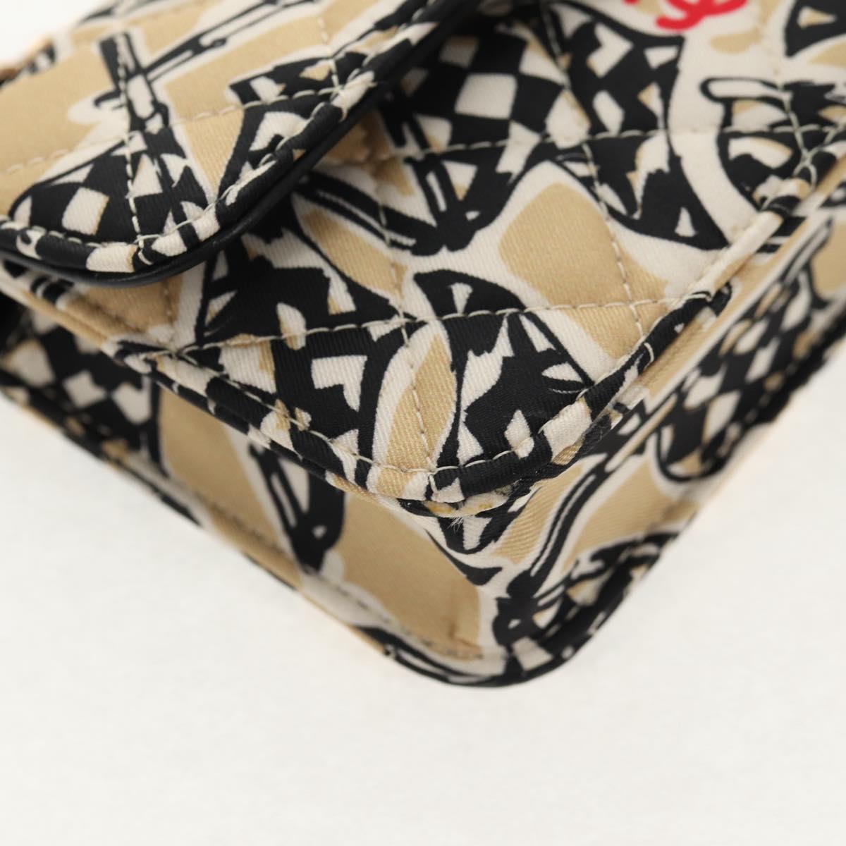 CHANEL Chain Checkered Flag Matelasse Bag Satin Beige Gold CC Auth 145708A