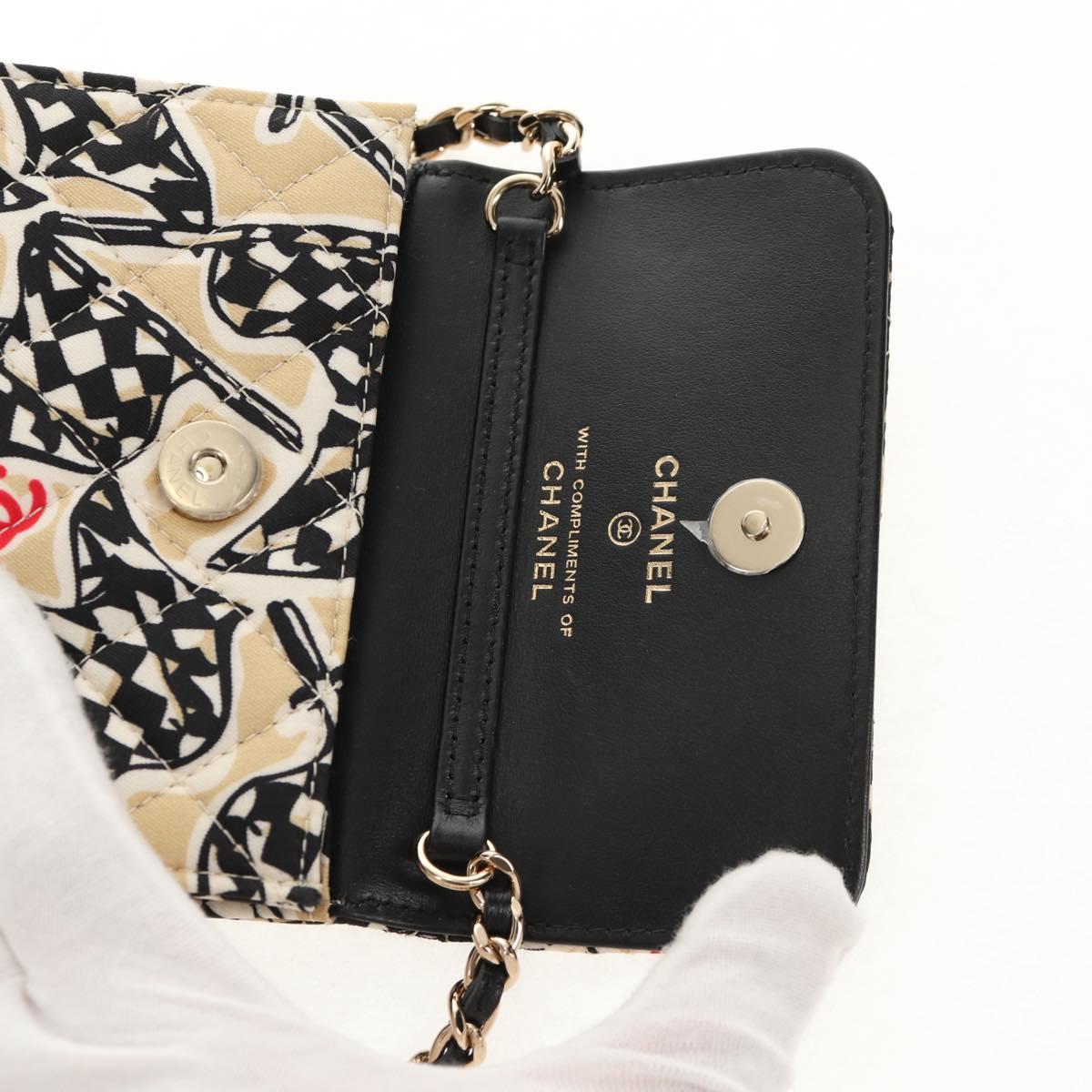 CHANEL Chain Checkered Flag Matelasse Bag Satin Beige Gold CC Auth 145708A