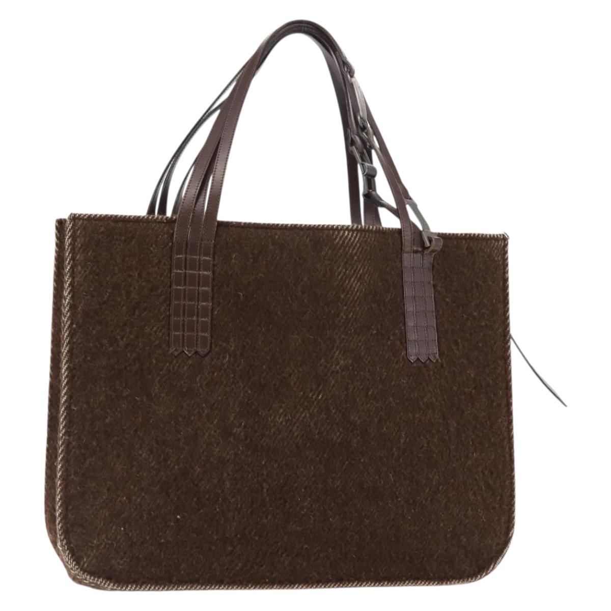 CHANEL Tote Bag Wool Brown CC Auth 145717