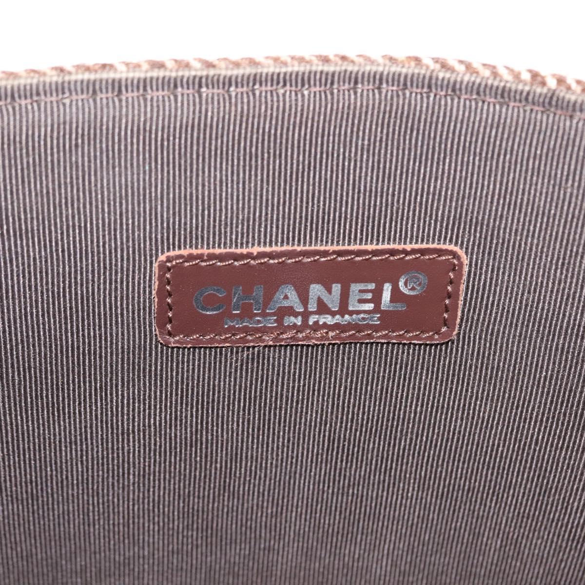 CHANEL Tote Bag Wool Brown CC Auth 145717