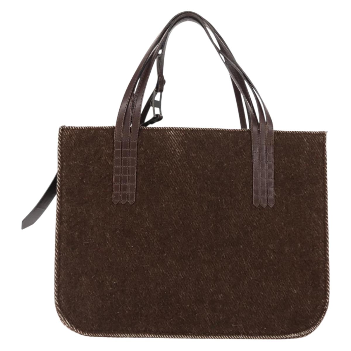 CHANEL Tote Bag Wool Brown CC Auth 145717