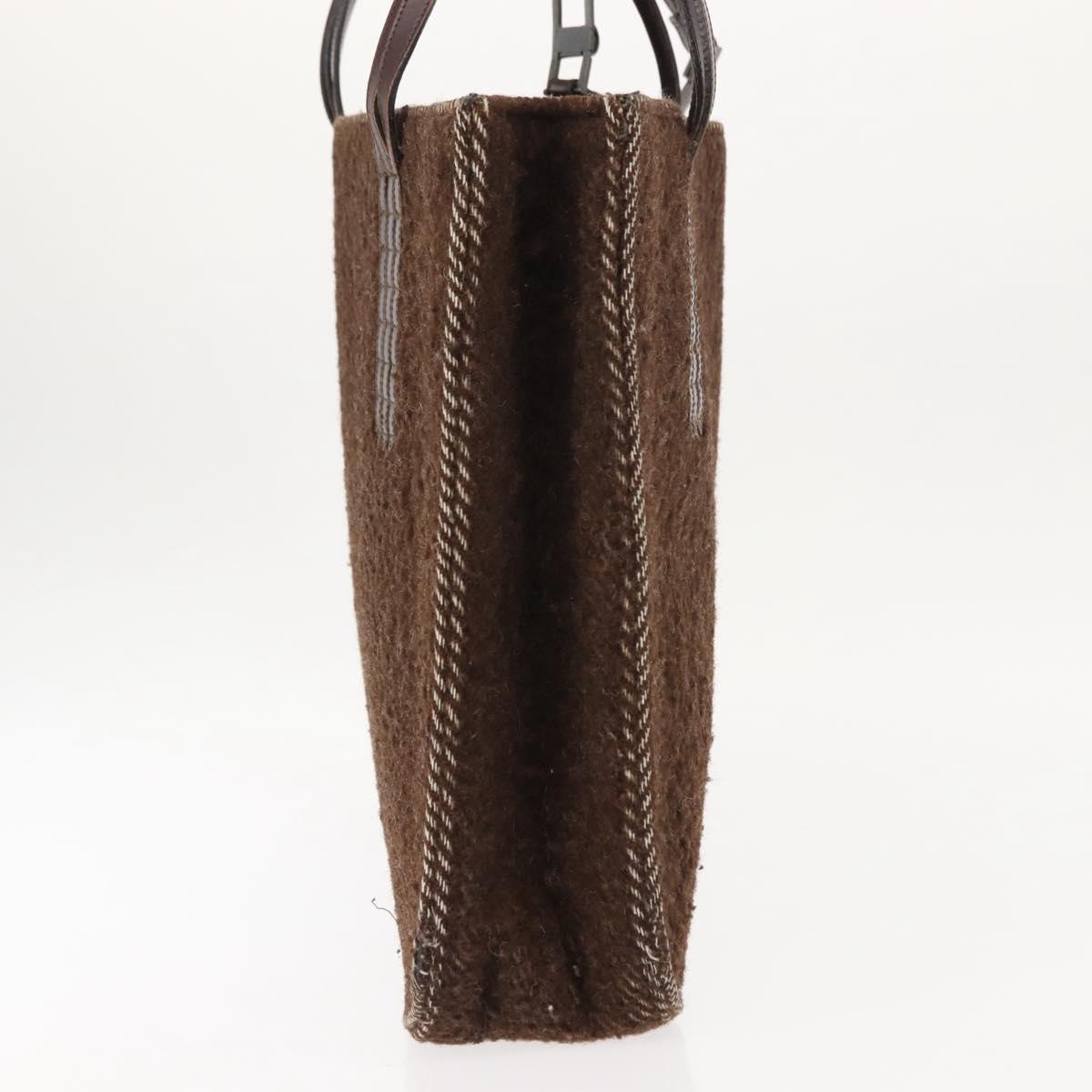 CHANEL Tote Bag Wool Brown CC Auth 145717