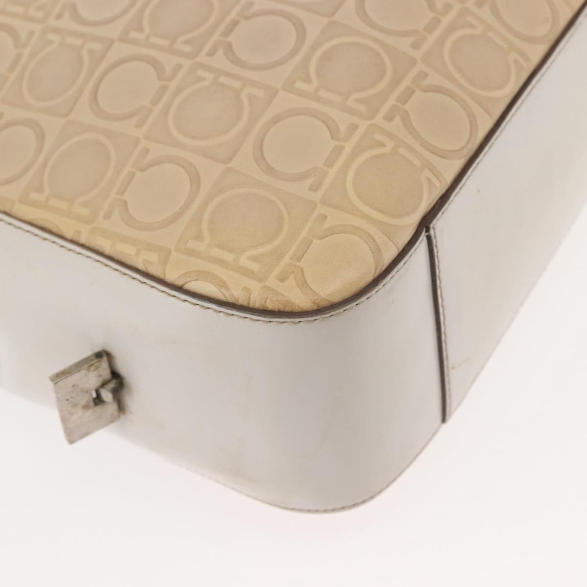 Salvatore Ferragamo Gancini Tote Bag Leather Beige Silver Auth 145755