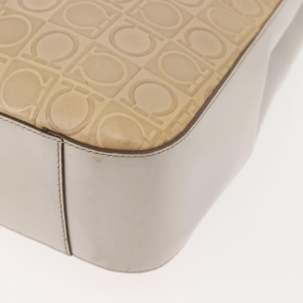 Salvatore Ferragamo Gancini Tote Bag Leather Beige Silver Auth 145755