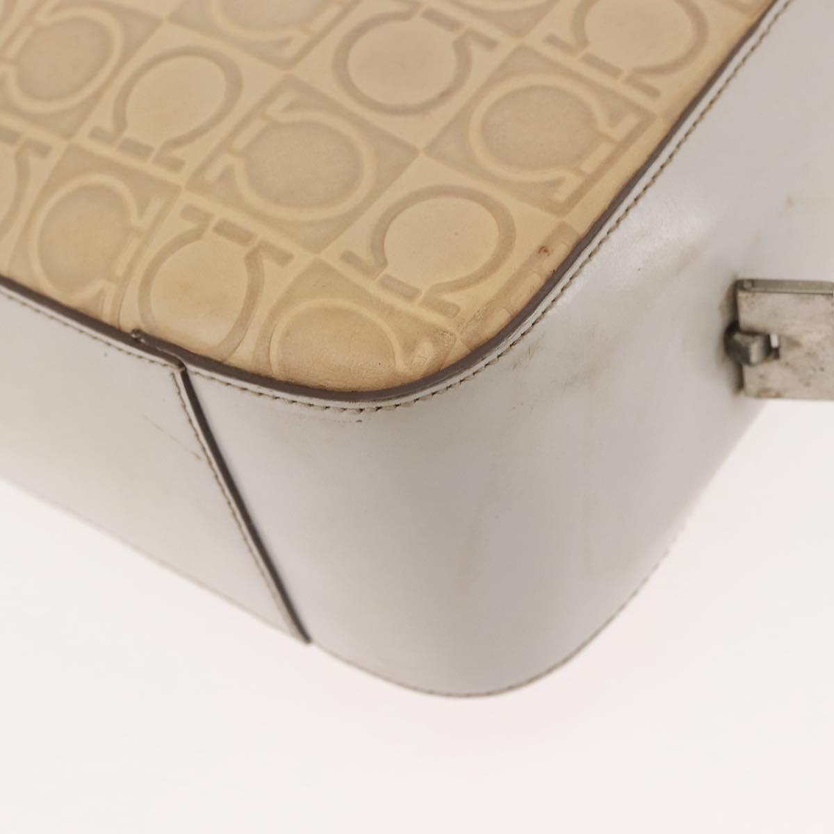Salvatore Ferragamo Gancini Tote Bag Leather Beige Silver Auth 145755