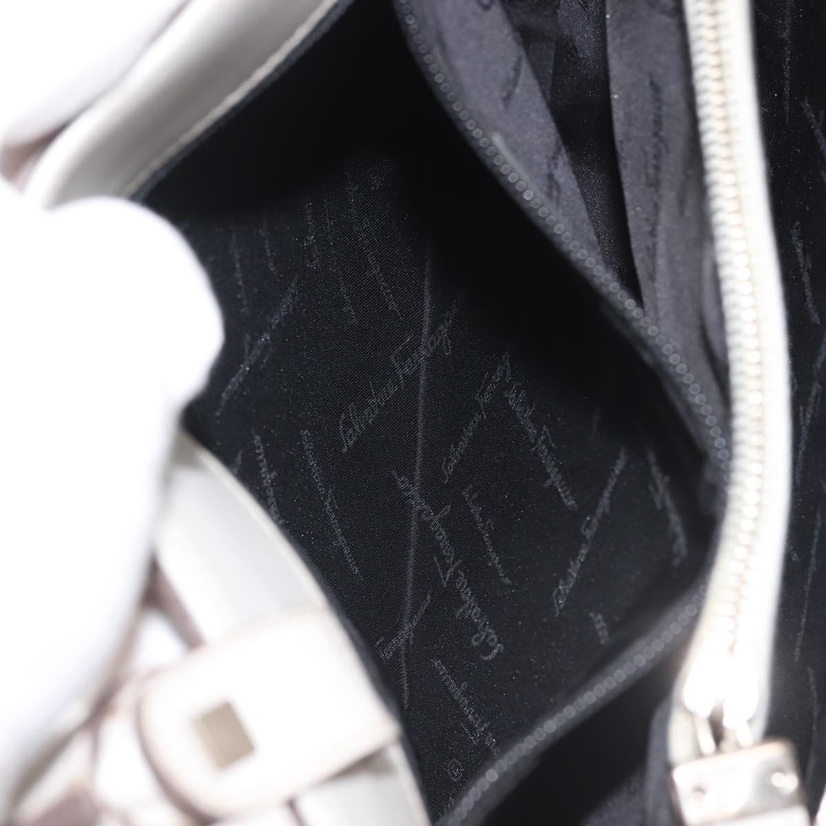 Salvatore Ferragamo Gancini Tote Bag Leather Beige Silver Auth 145755