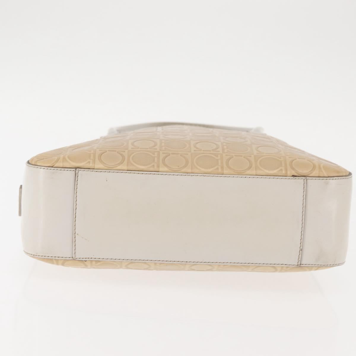 Salvatore Ferragamo Gancini Tote Bag Leather Beige Silver Auth 145755