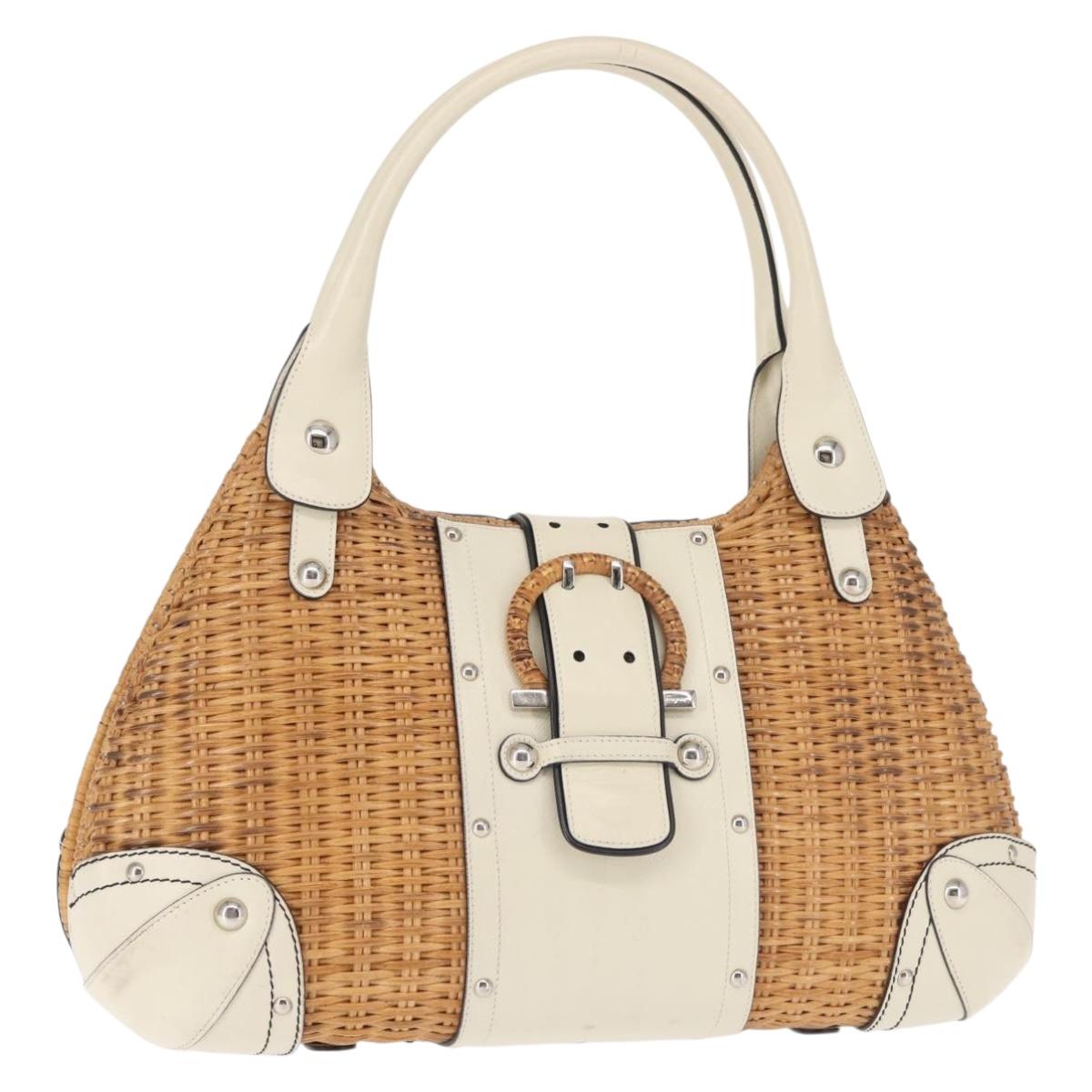 Salvatore Ferragamo Gancini Tote Bag Rattan Brown Silver Auth 145756