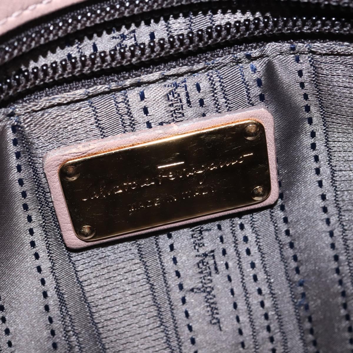 Salvatore Ferragamo Gancini Chain Shoulder Bag Leather Beige Gold Auth 145757