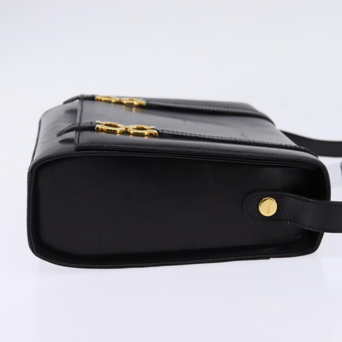 Salvatore Ferragamo Gancini Shoulder Bag Leather Black Gold Auth 145758
