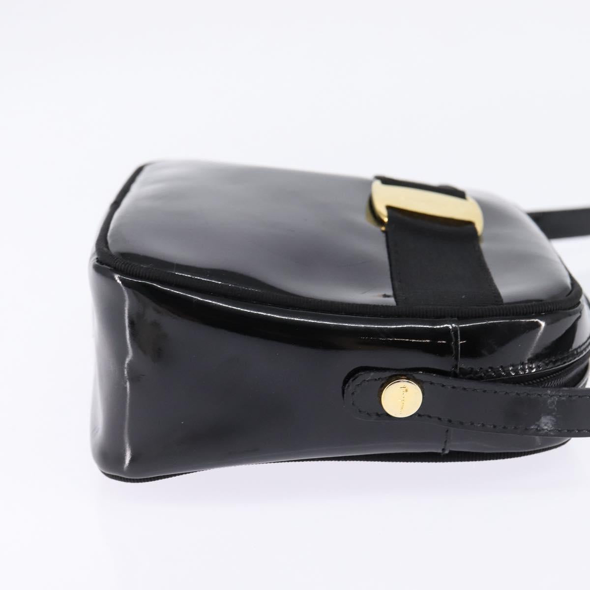 Salvatore Ferragamo Vala Shoulder Bag Enamel Black Gold Auth 145760
