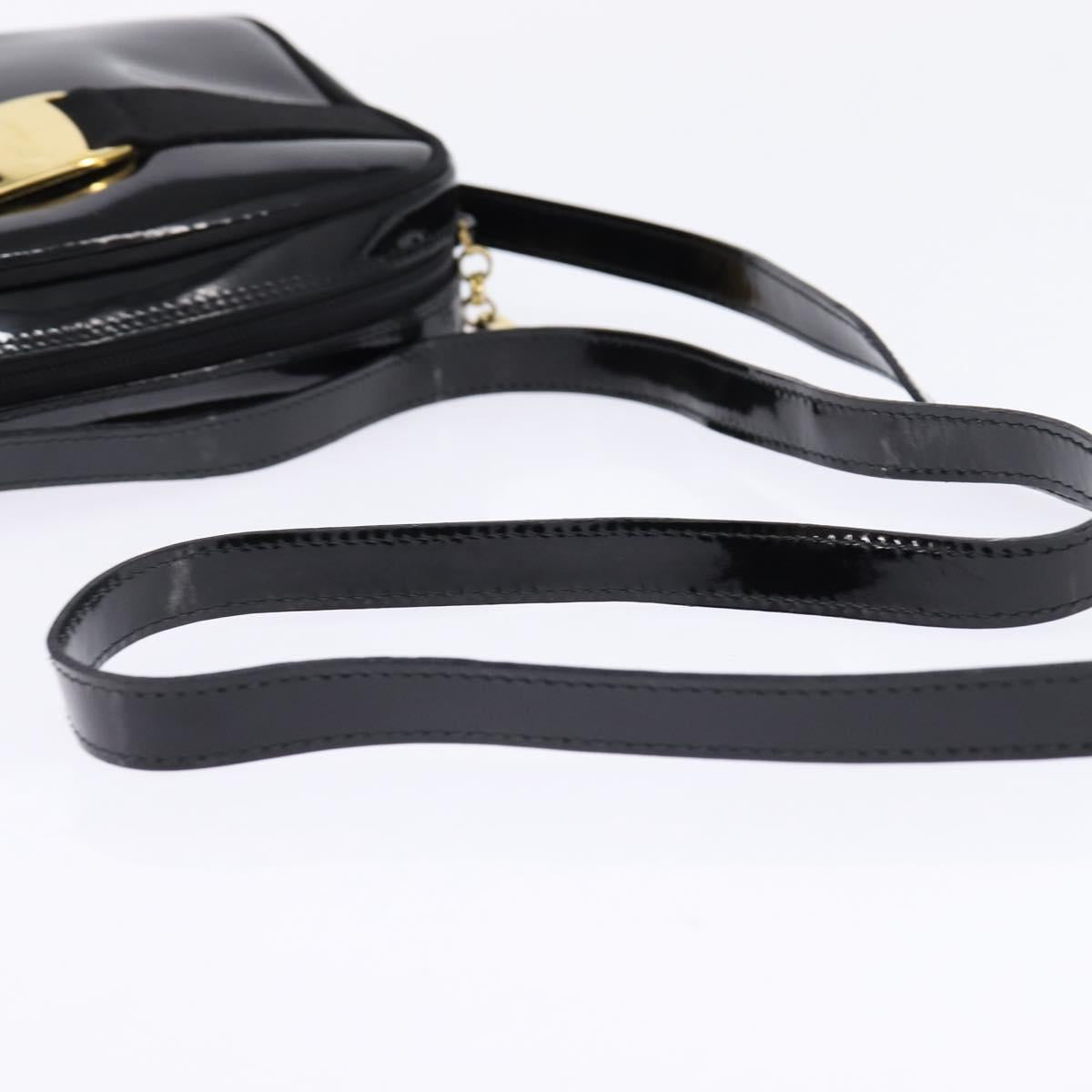 Salvatore Ferragamo Vala Shoulder Bag Enamel Black Gold Auth 145760