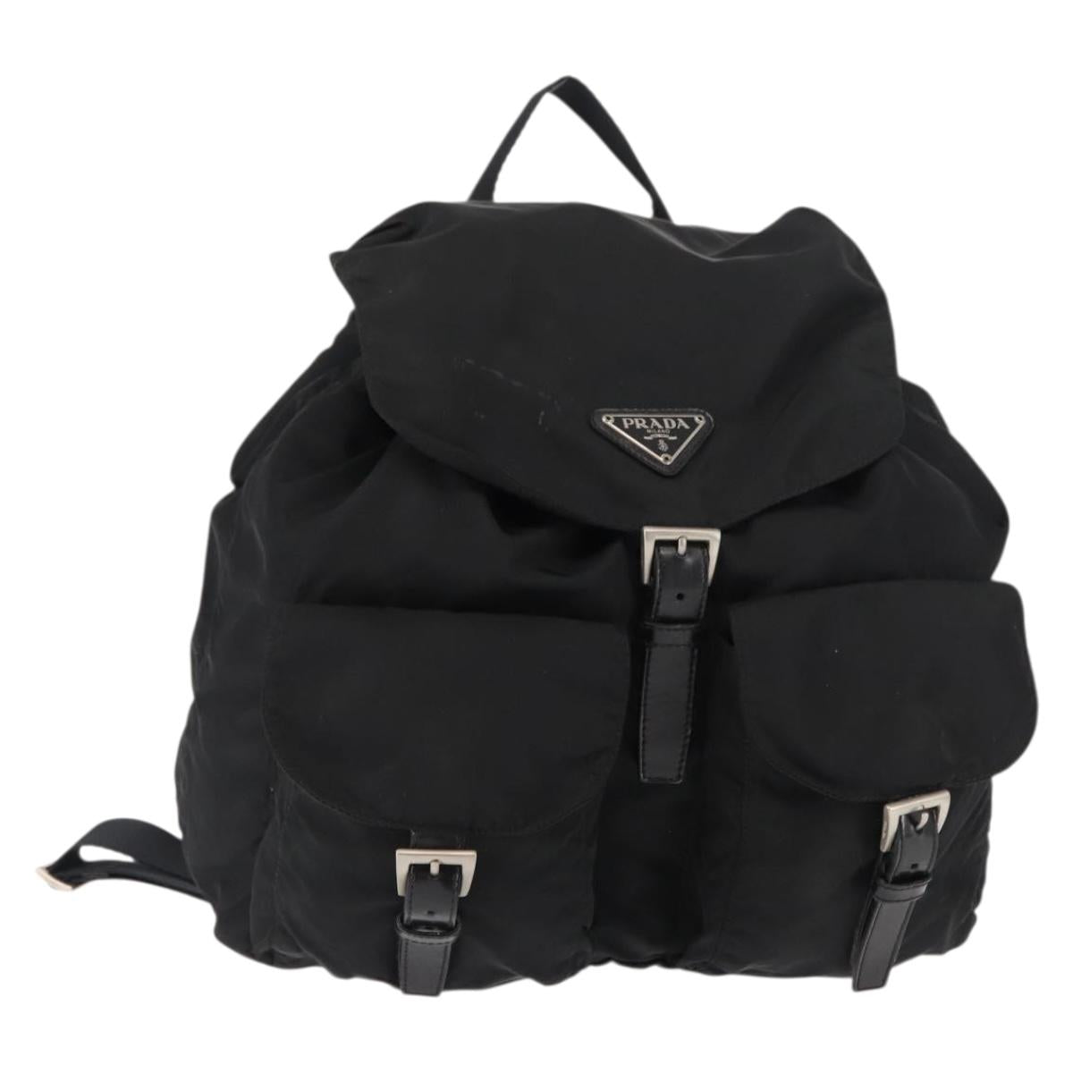 PRADA Backpack Nylon Black Silver Auth 145762