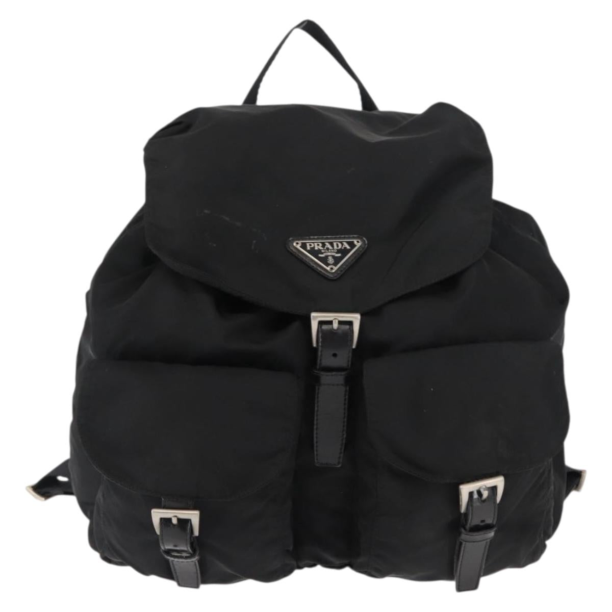PRADA Backpack Nylon Black Silver Auth 145762