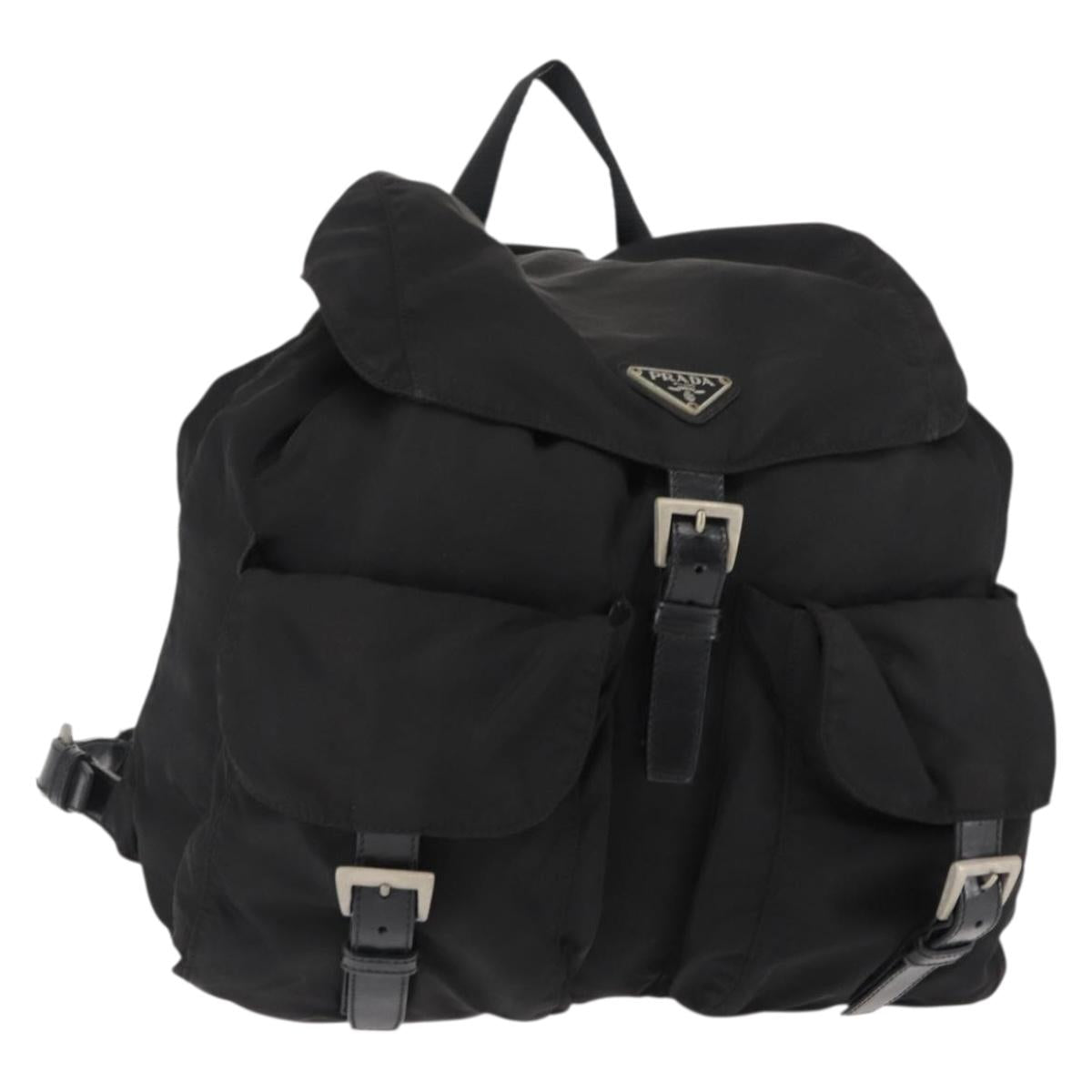 PRADA Backpack Nylon Black Silver Auth 145763