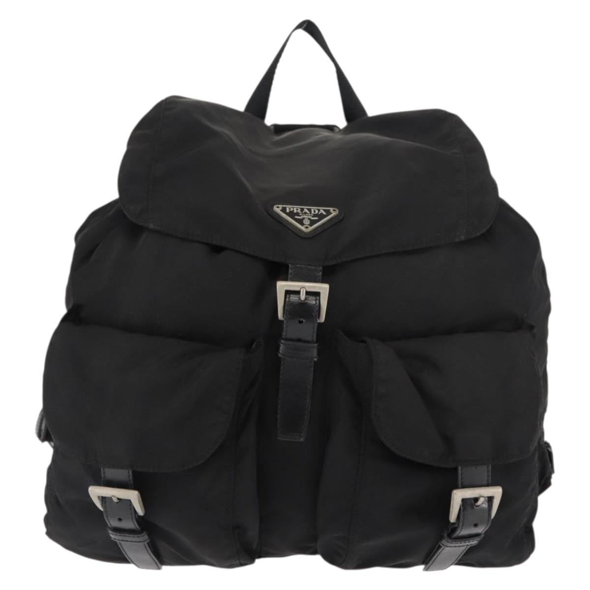 PRADA Backpack Nylon Black Silver Auth 145763
