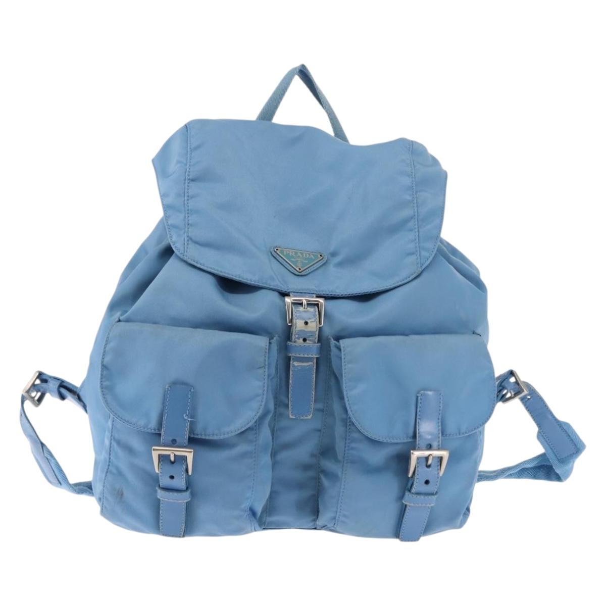PRADA Backpack Nylon Light Blue Silver Auth 145764