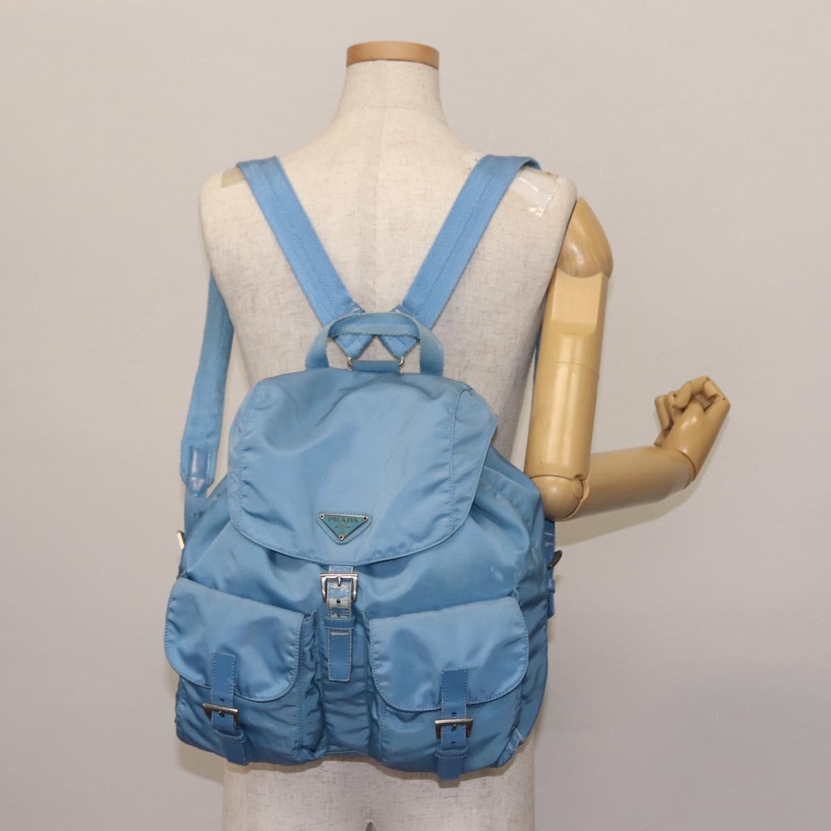 PRADA Backpack Nylon Light Blue Silver Auth 145764
