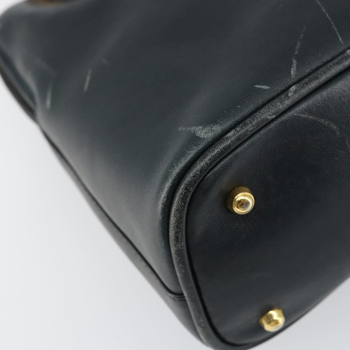 GUCCI Bamboo Hand Bag Leather 2way Navy Gold 000 2058 0290 0 Auth 145765