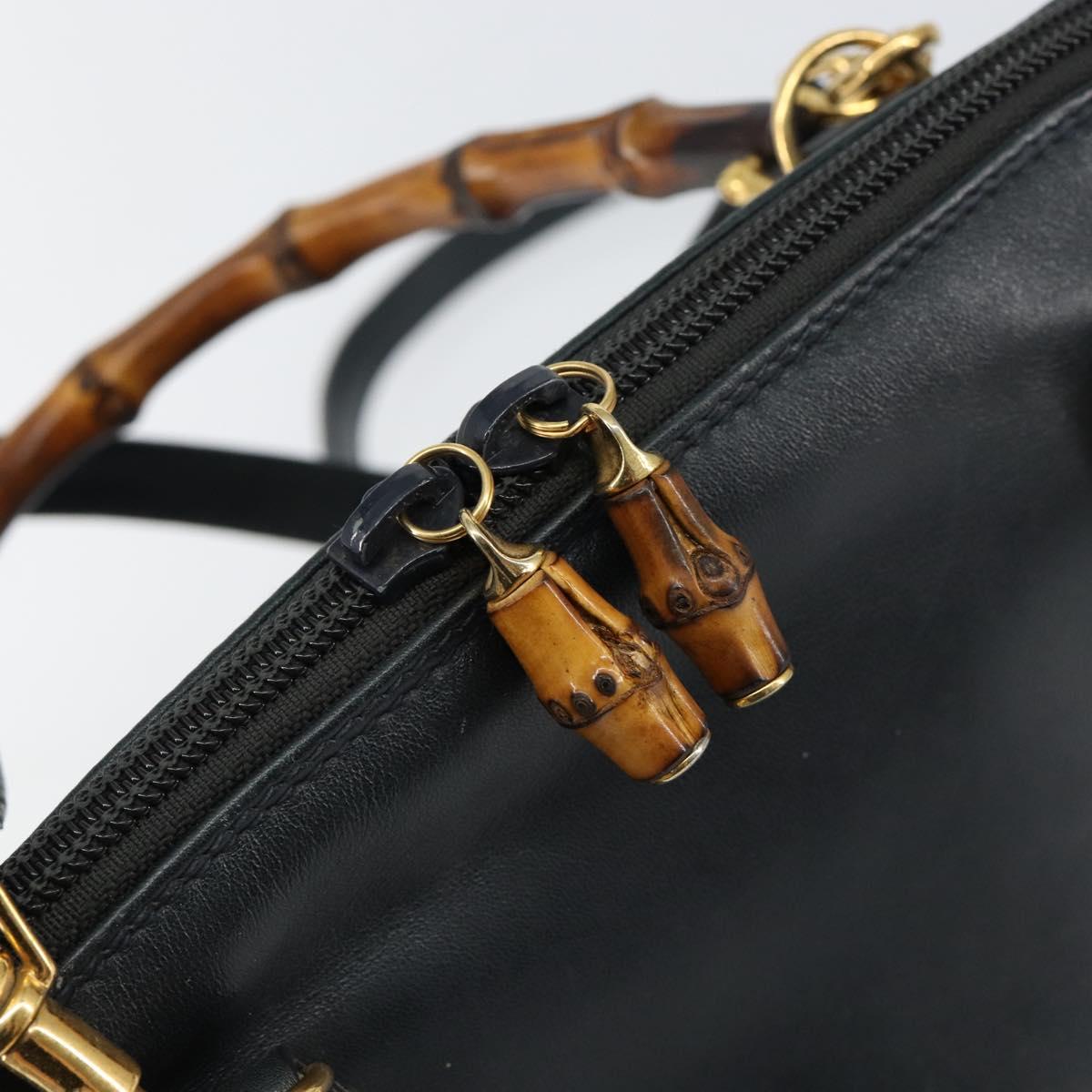 GUCCI Bamboo Hand Bag Leather 2way Navy Gold 000 2058 0290 0 Auth 145765