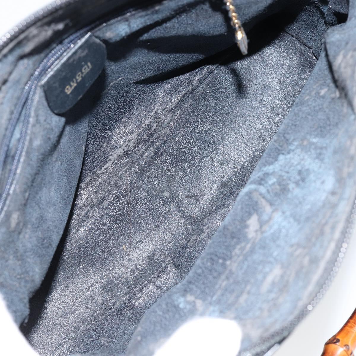 GUCCI Bamboo Hand Bag Leather 2way Navy Gold 000 2058 0290 0 Auth 145765