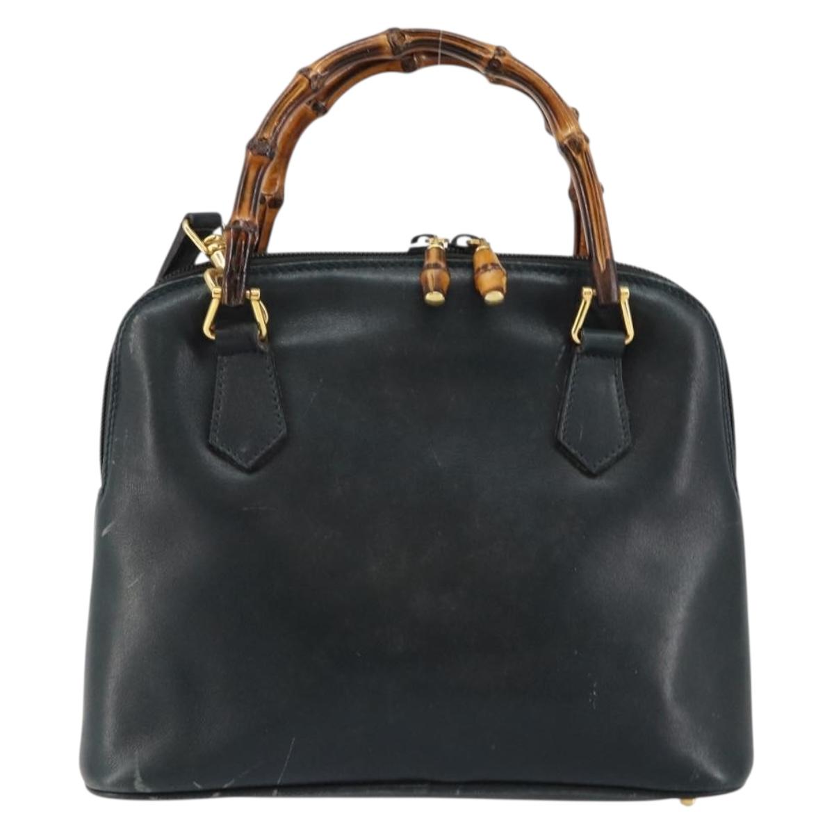GUCCI Bamboo Hand Bag Leather 2way Navy Gold 000 2058 0290 0 Auth 145765