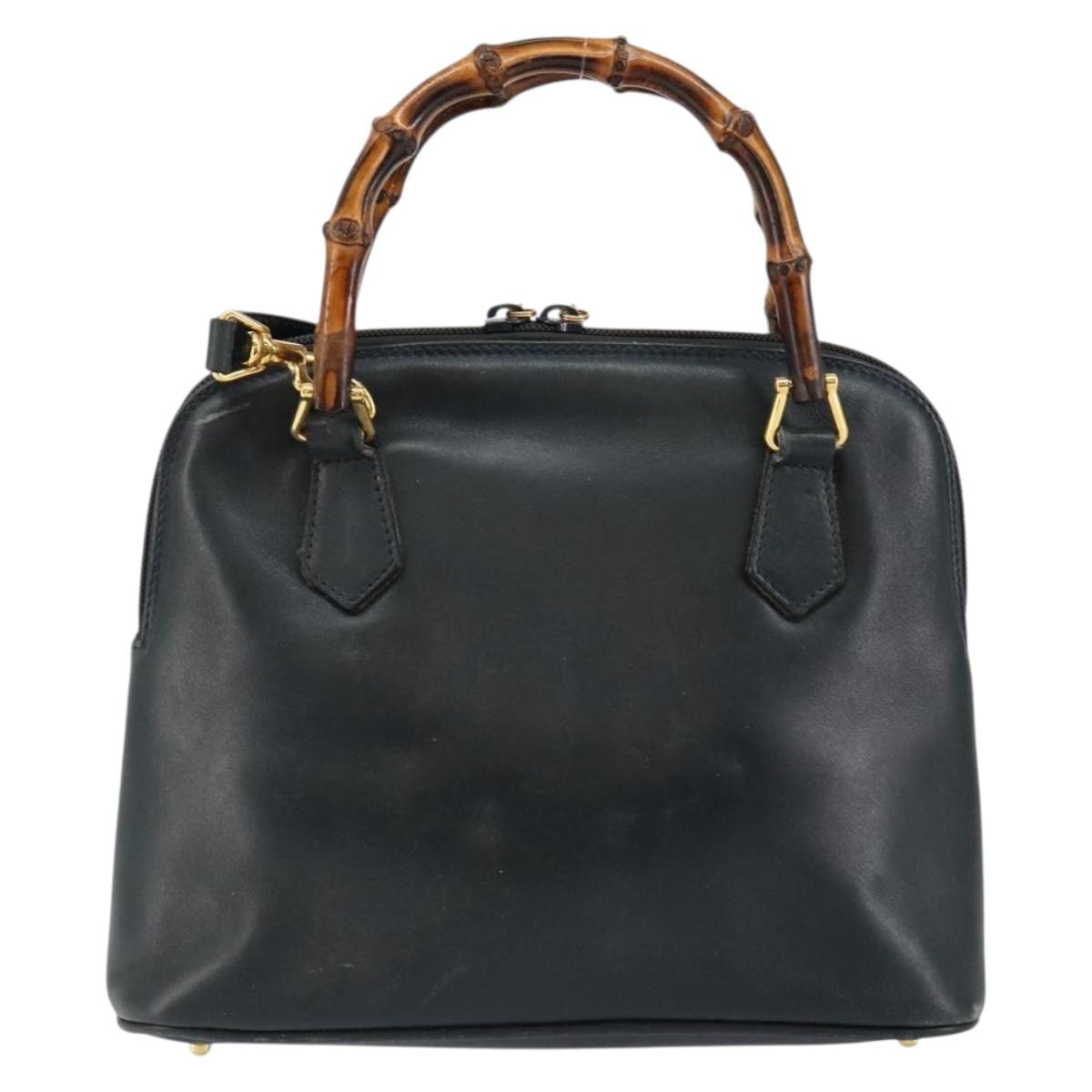 GUCCI Bamboo Hand Bag Leather 2way Navy Gold 000 2058 0290 0 Auth 145765