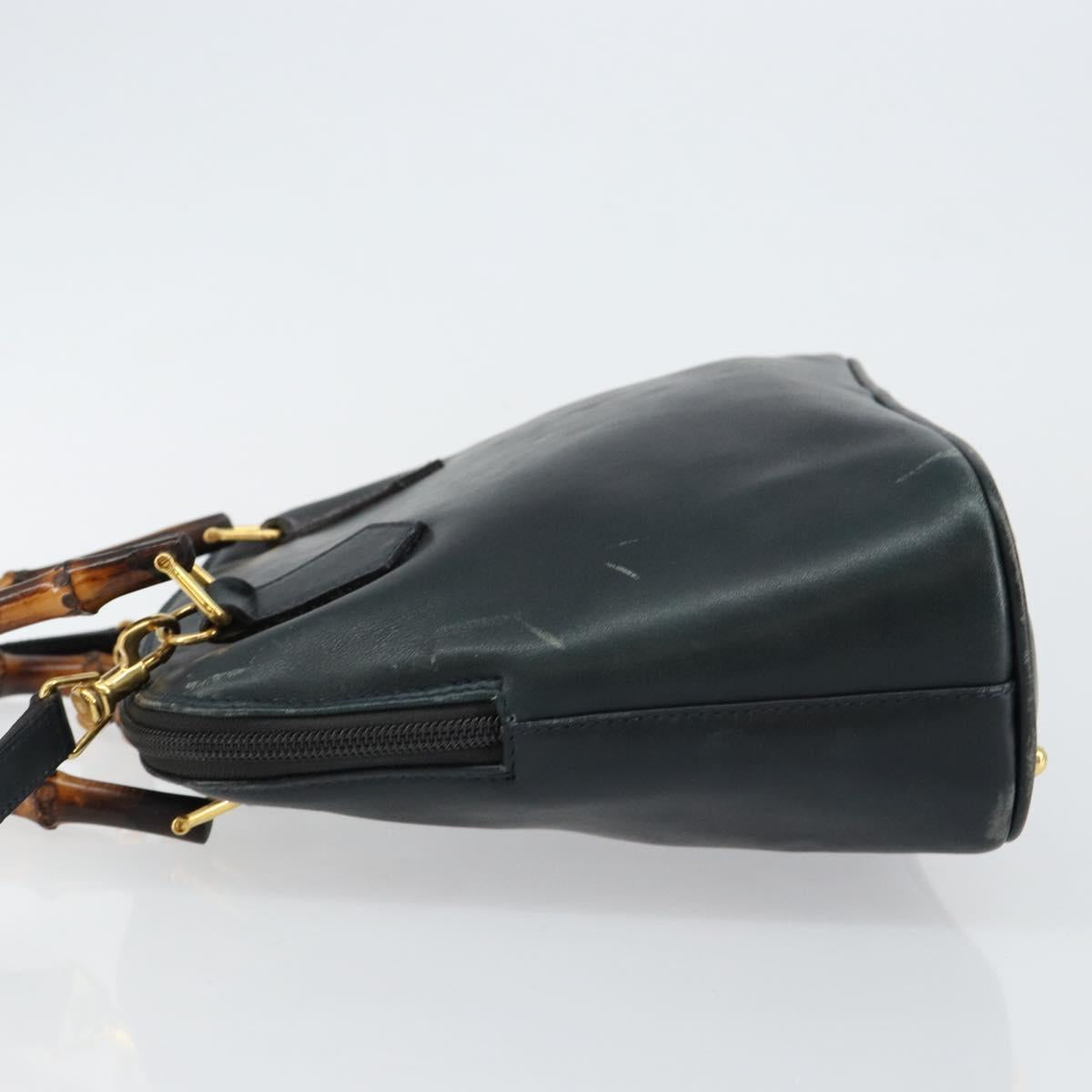 GUCCI Bamboo Hand Bag Leather 2way Navy Gold 000 2058 0290 0 Auth 145765