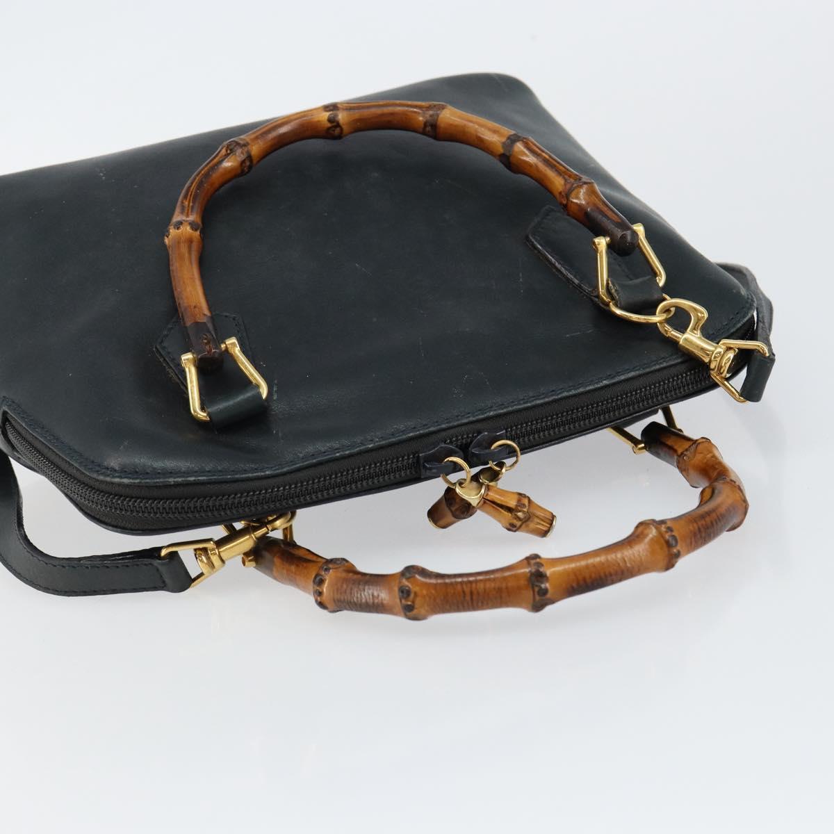 GUCCI Bamboo Hand Bag Leather 2way Navy Gold 000 2058 0290 0 Auth 145765