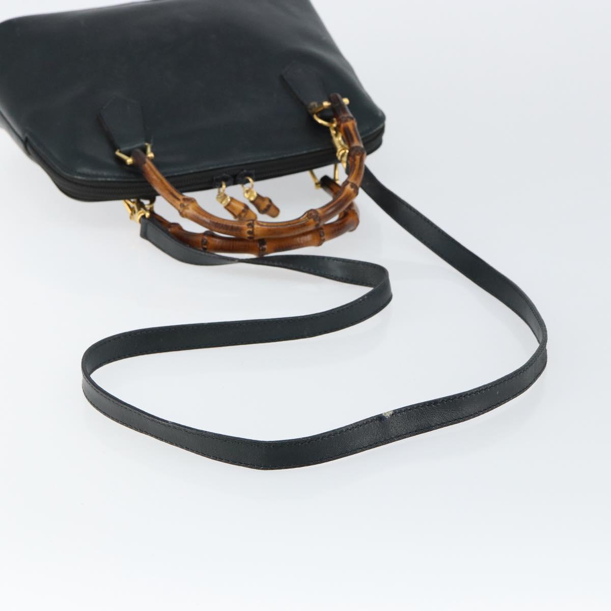 GUCCI Bamboo Hand Bag Leather 2way Navy Gold 000 2058 0290 0 Auth 145765