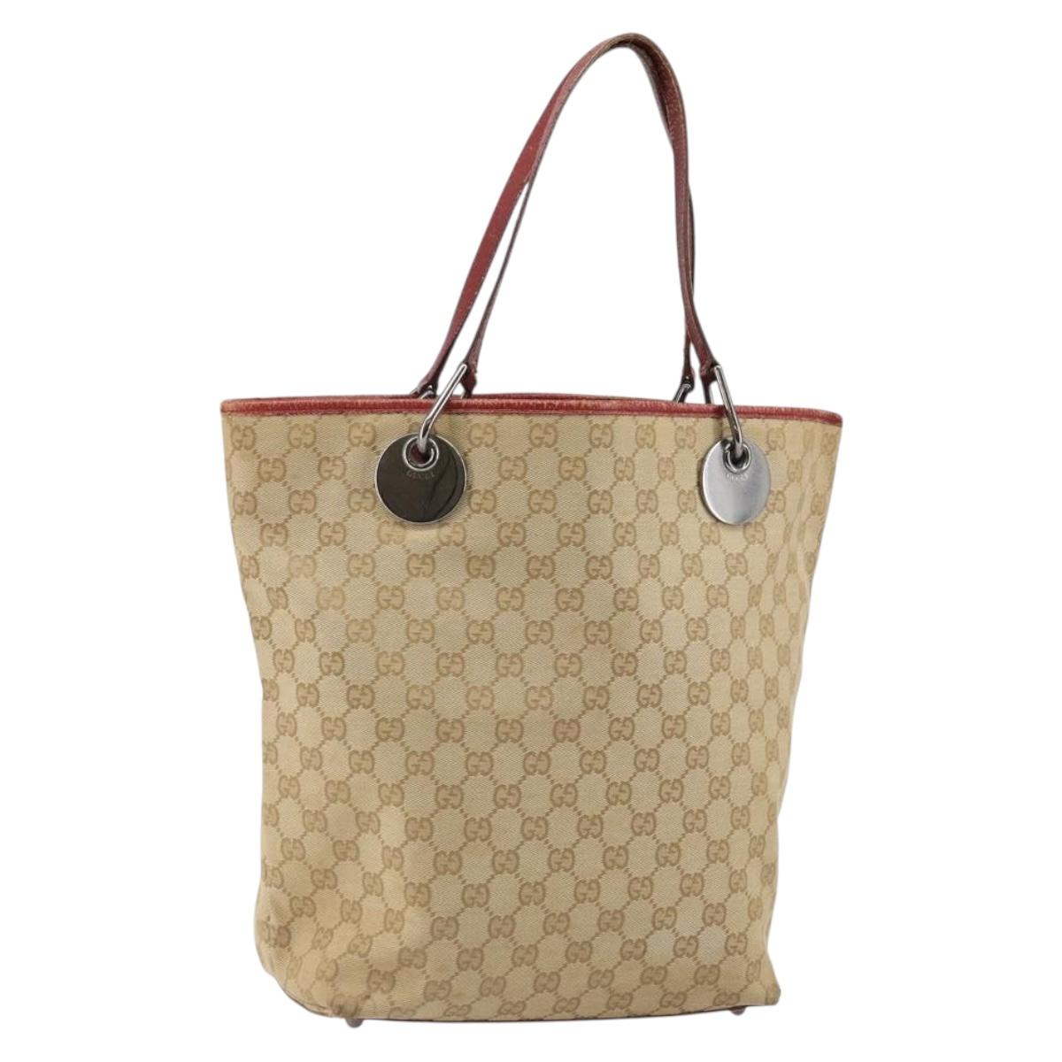 GUCCI GG Canvas Tote Bag Beige Silver 120836 Auth 145766