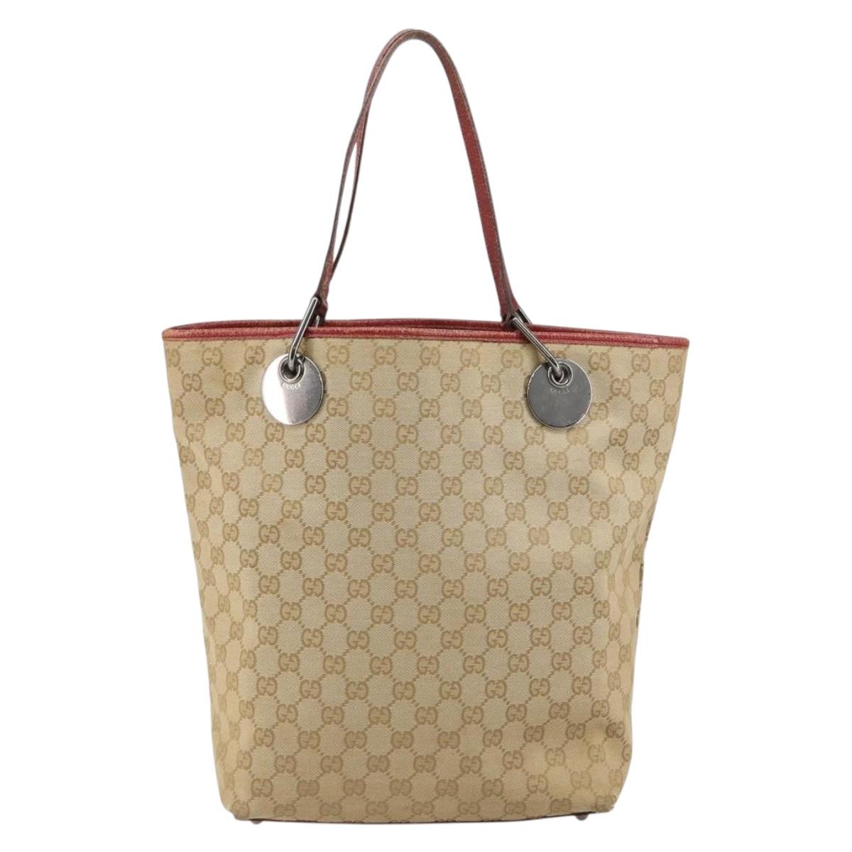 GUCCI GG Canvas Tote Bag Beige Silver 120836 Auth 145766