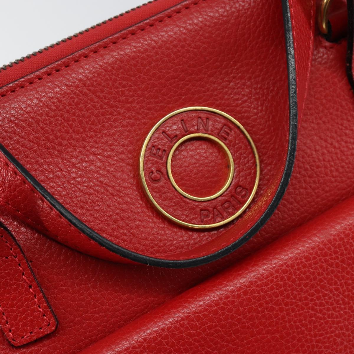 CELINE Circle Hand Bag Leather 2way Red Auth 145769