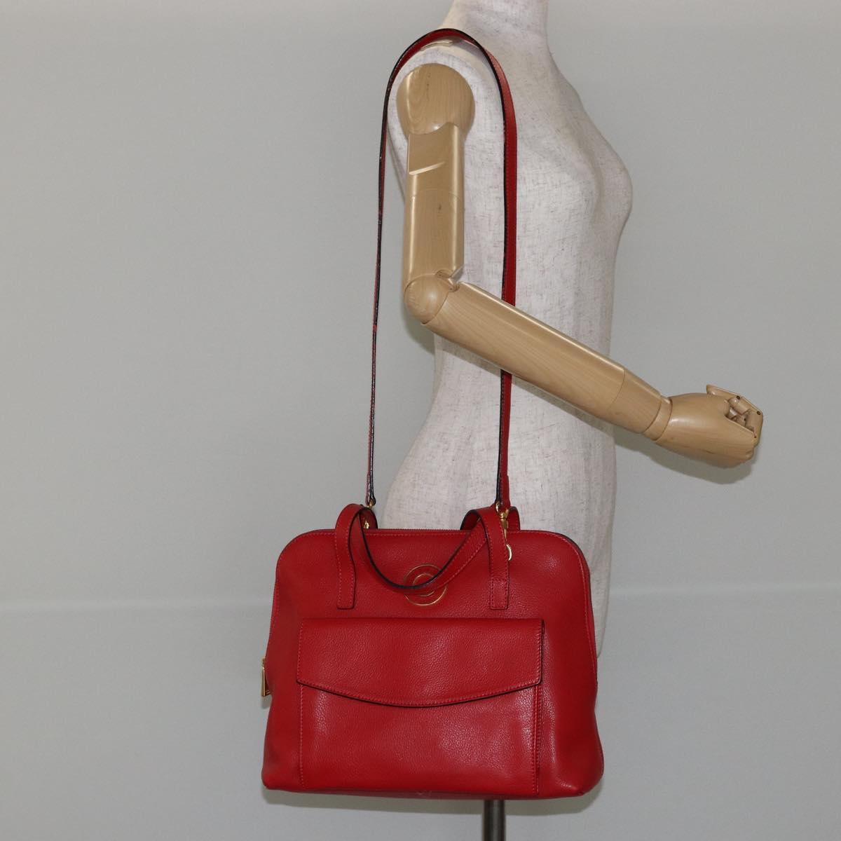 CELINE Circle Hand Bag Leather 2way Red Auth 145769